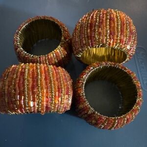 Elegant Beaded Napkin Rings- Reds and Gold set of 4